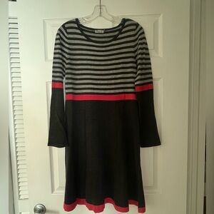 Eliza J dark & light  gray fit & flare Striped Dress Medium